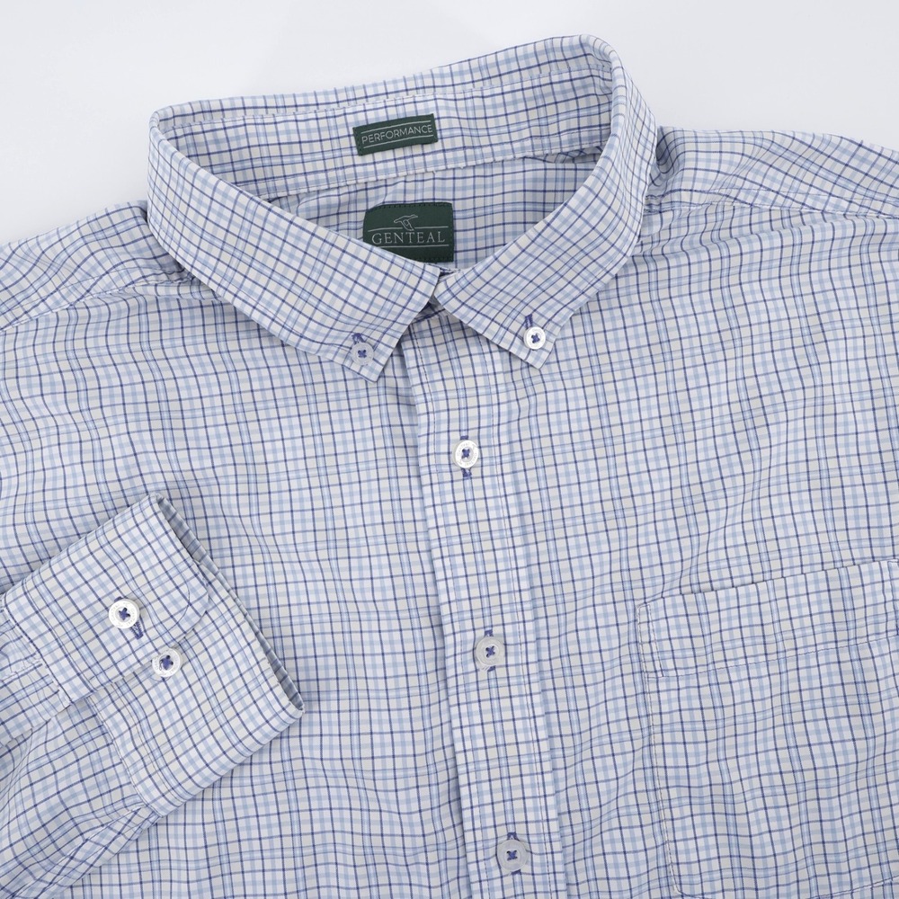 Genteal Performance Micro Check Shirt Blue Long Sleeve Mens XL